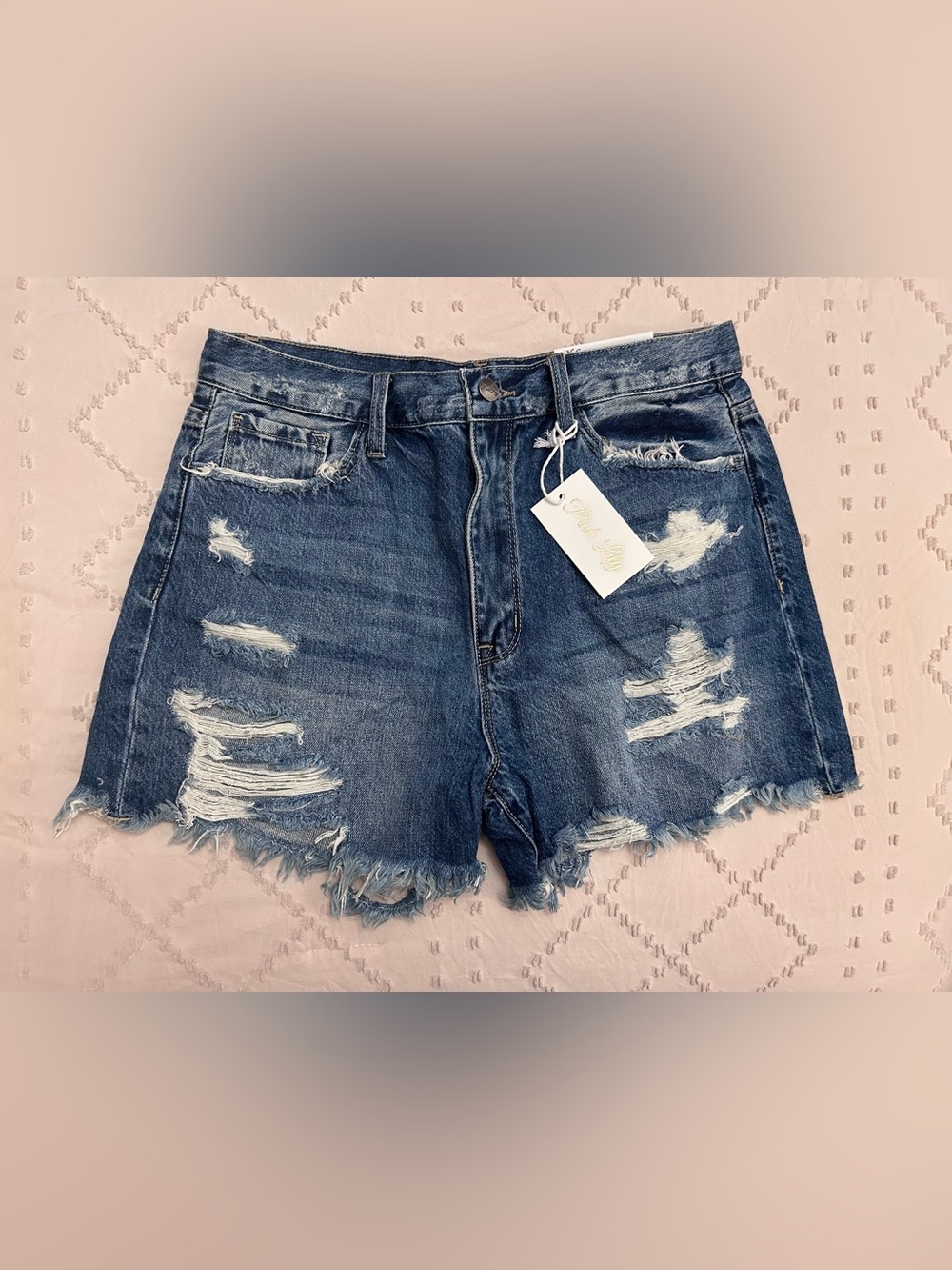 PINK LILY DISTRESSED DENIM SHORTS